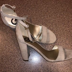 Chunky Nude Suede Heels